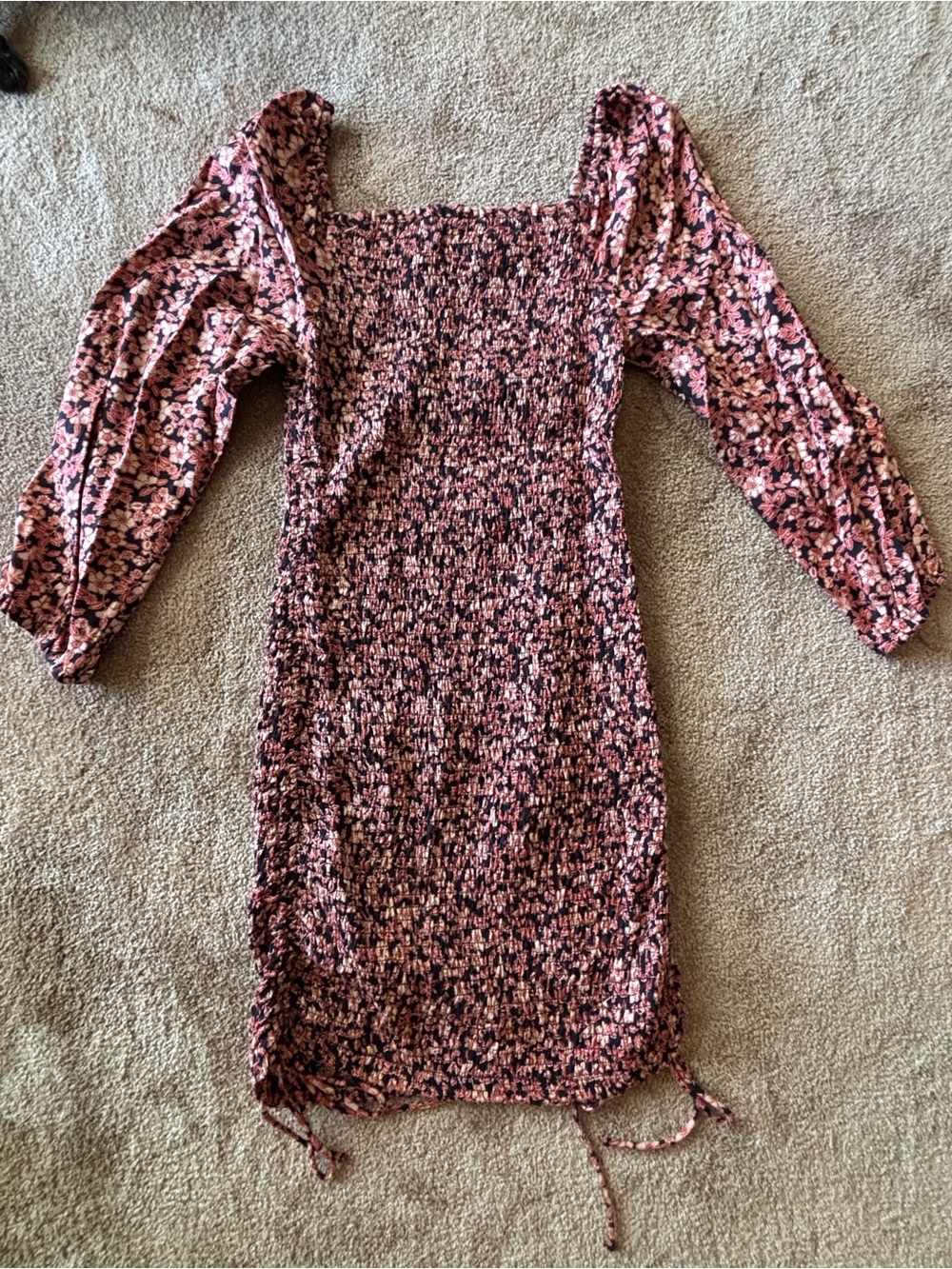 Jessica Simpson Pink Floral Smocked Mini Dress with Balloon Sleeves